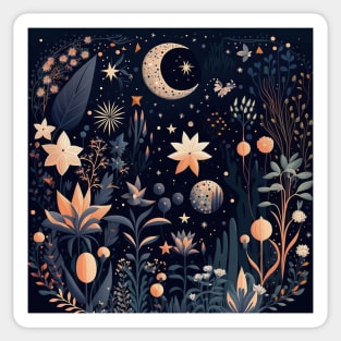 12. Celestial Bohemian Flowers Aesthetic Design Stars Moon Floral Cosmic Pattern Sticker